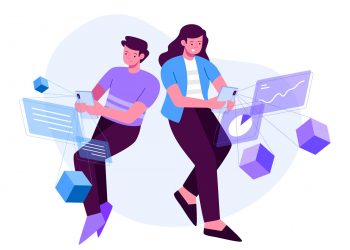 two people working on seo, link building on laptops