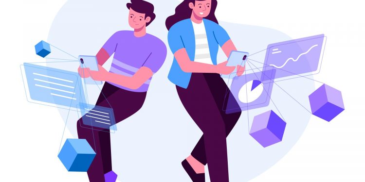 two people working on seo, link building on laptops